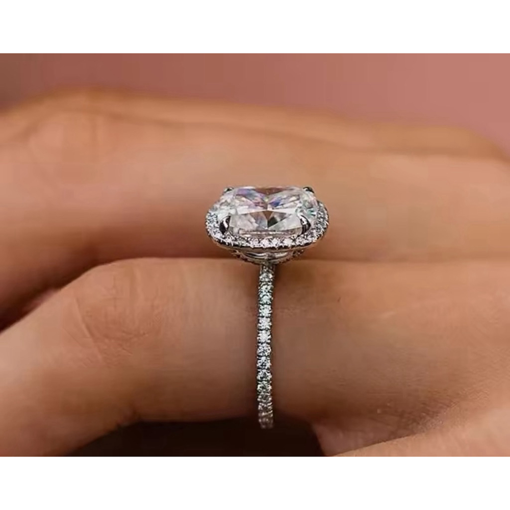 6ct Cushion Cut Halo Engagement Ring | 925 Sterling Silver Platinum - Picture 16 of 16